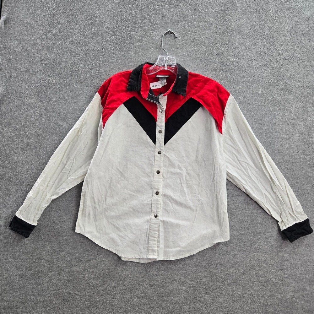 VINTAGE Roughrider Women Top L White Western Rodeo Button Up Collar 80s USA READ